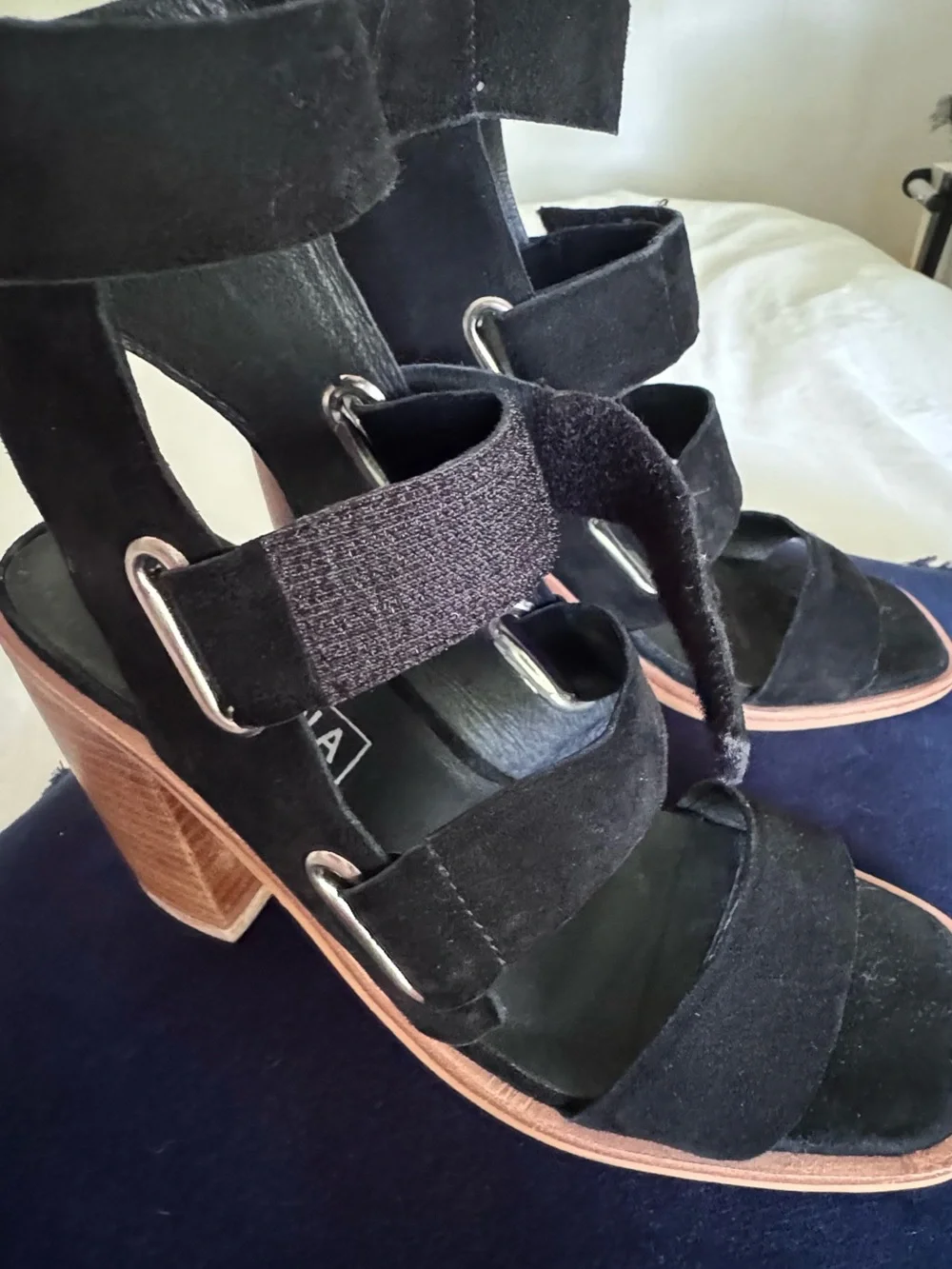 Sol Sana Black Suede Strappy Block Heel Sandals 7.5